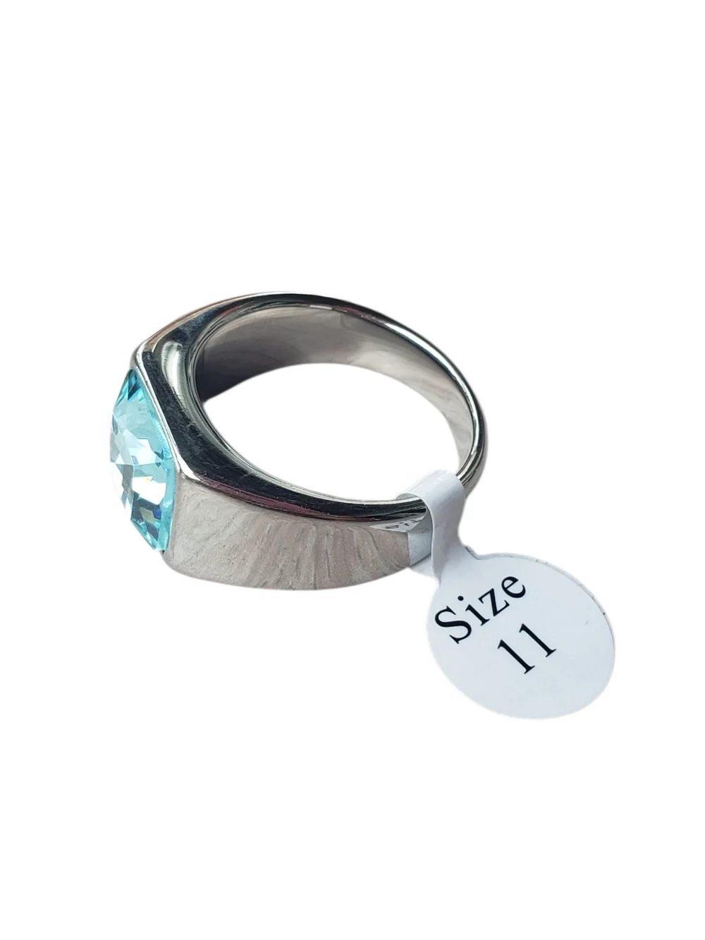 New Stainless Steel Ring With Light Blue Cubic Zirconia - Size 11